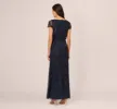 Jasmine Beaded Blouson Gown With Sheer Short Sleeves In Navy Black sold by Adrianna Papell