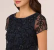 Jasmine Beaded Blouson Gown With Sheer Short Sleeves In Navy Black sold by Adrianna Papell