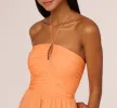 Tie Halter Midi Dress With Shirred Bodice In Apricot Sorbet sold by Adrianna Papell