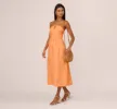 Tie Halter Midi Dress With Shirred Bodice In Apricot Sorbet sold by Adrianna Papell