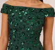 Off Shoulder Dress With Floral Embellishment In Dusty Emerald sold by Adrianna Papell
