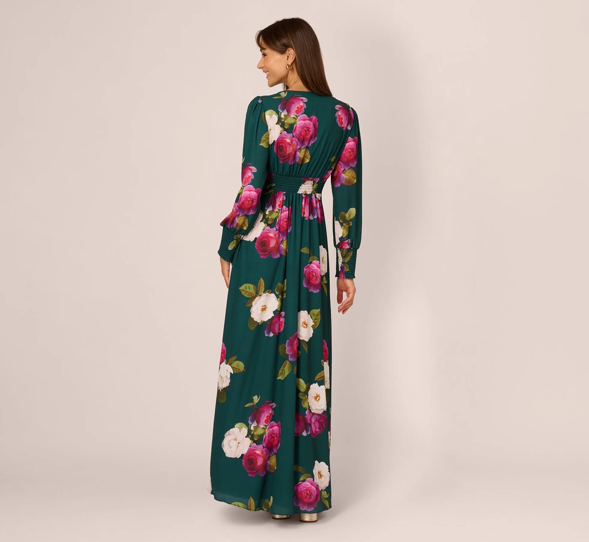 Floral Smock Maxi Dress With Long Sleeves In Green Multi sold by Adrianna Papell product image thumbnail 5