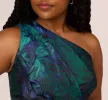 Plus Size One Shoulder Jacquard Mermaid Gown With Drape Detail In Cobalt Teal sold by Adrianna Papell