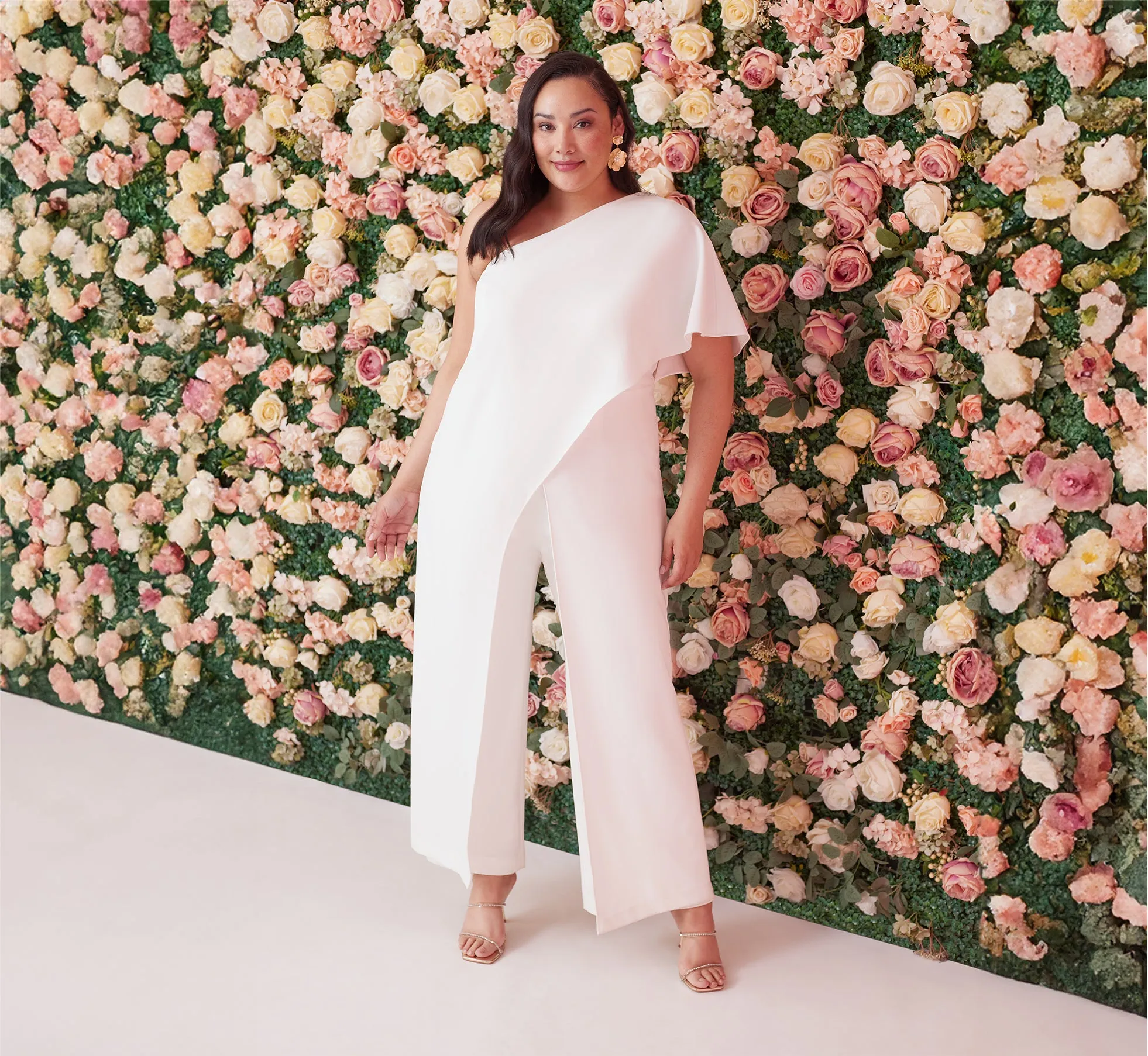 Plus Size Flutter One Shoulder Jumpsuit In Ivory sold by Adrianna Papell