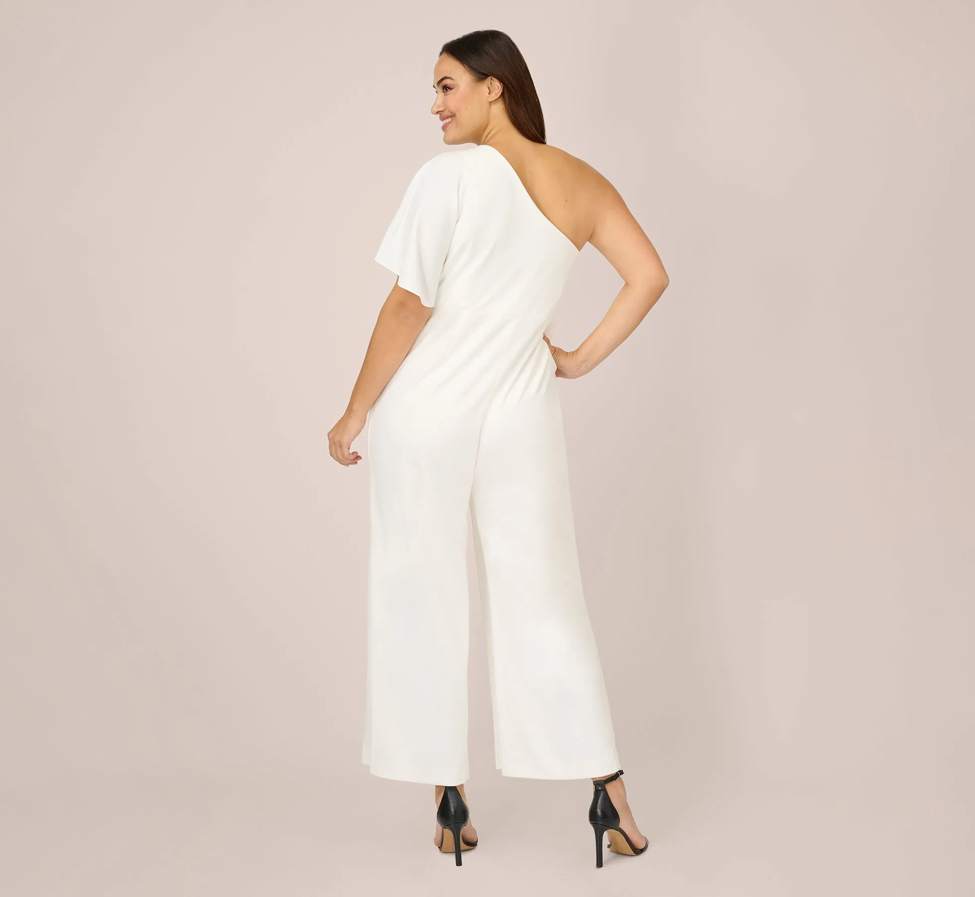 Plus Size Flutter One Shoulder Jumpsuit In Ivory sold by Adrianna Papell product image thumbnail 3