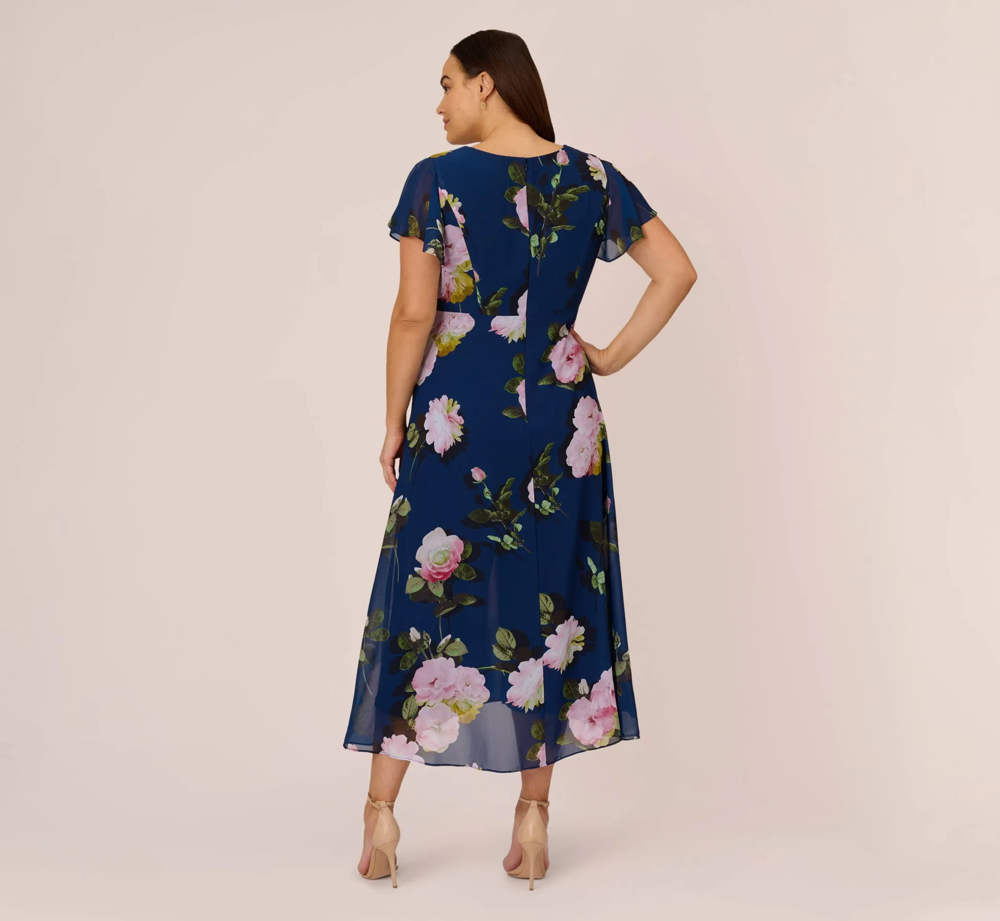 Plus Size Floral Print Chiffon Cropped Jumpsuit In Navy Multi sold by Adrianna Papell product image thumbnail 4