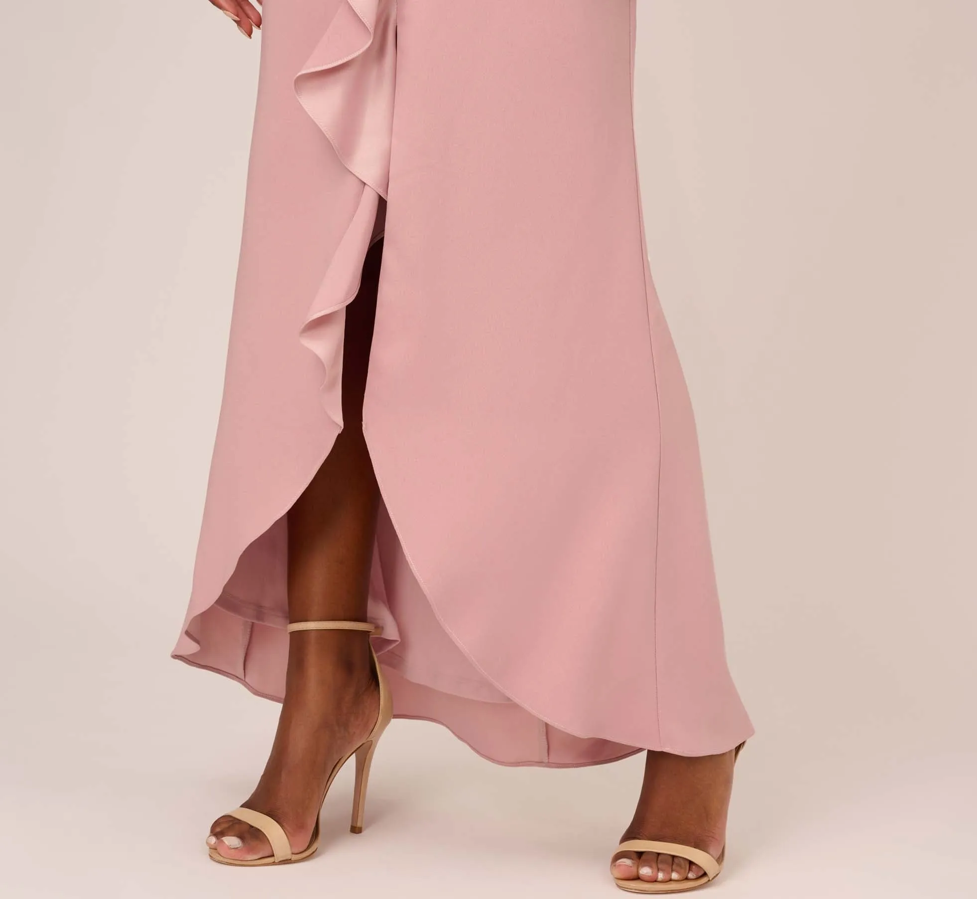 Satin Crepe Ruffle Front Long Gown In Steel Rose sold by Adrianna Papell product image thumbnail 3