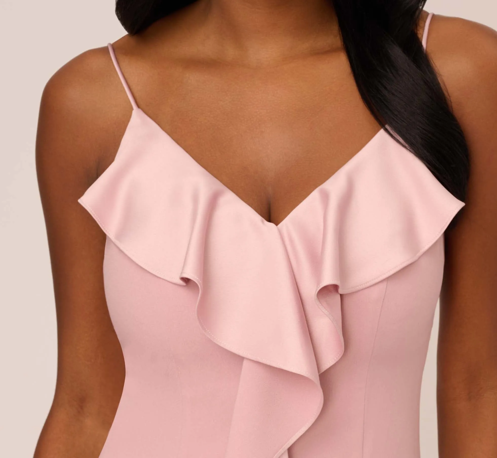 Satin Crepe Ruffle Front Long Gown In Steel Rose sold by Adrianna Papell product image thumbnail 5