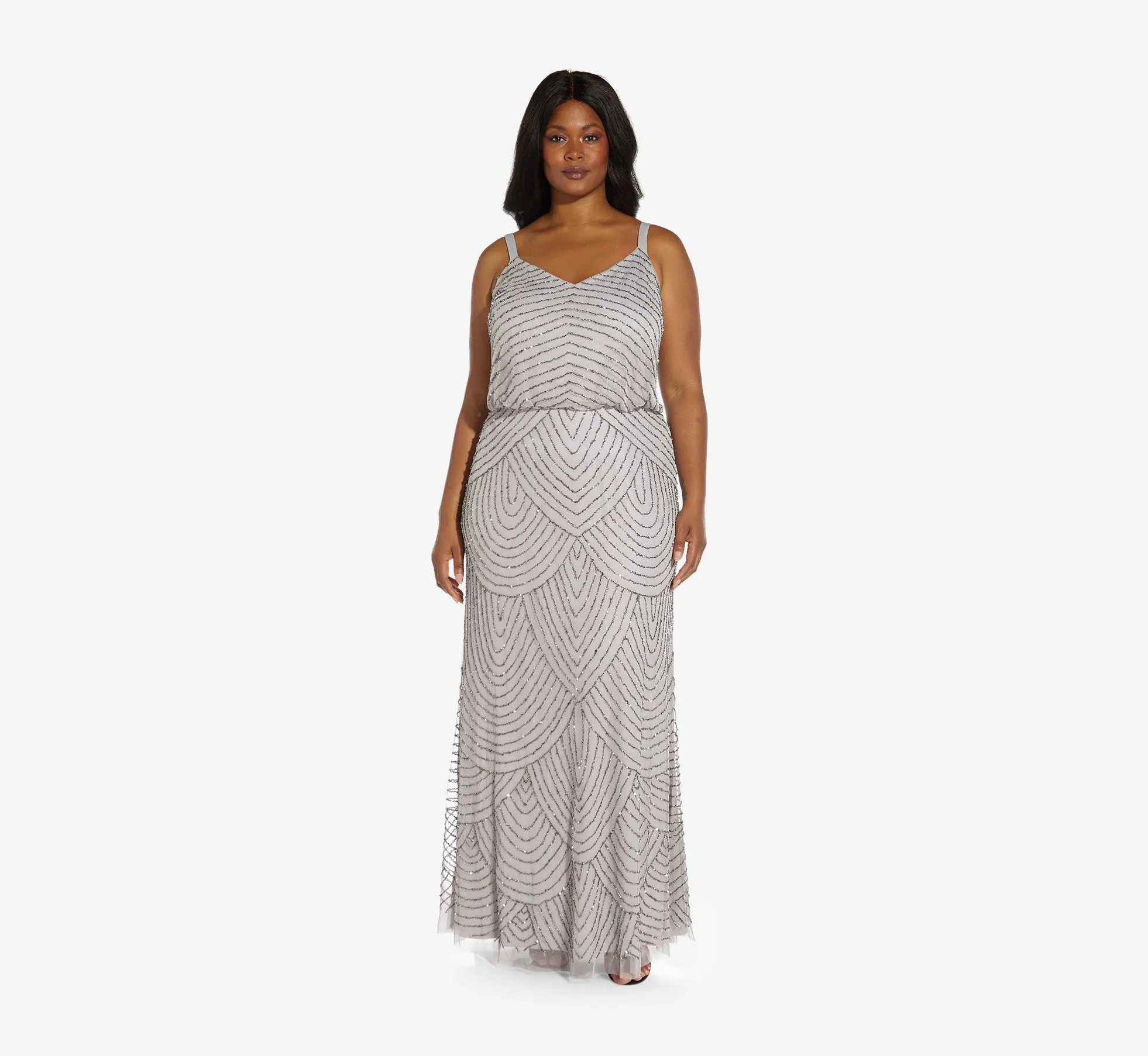 Plus Size Art Deco Beaded Blouson Gown In Bridal Silver sold by Adrianna Papell product image thumbnail 3