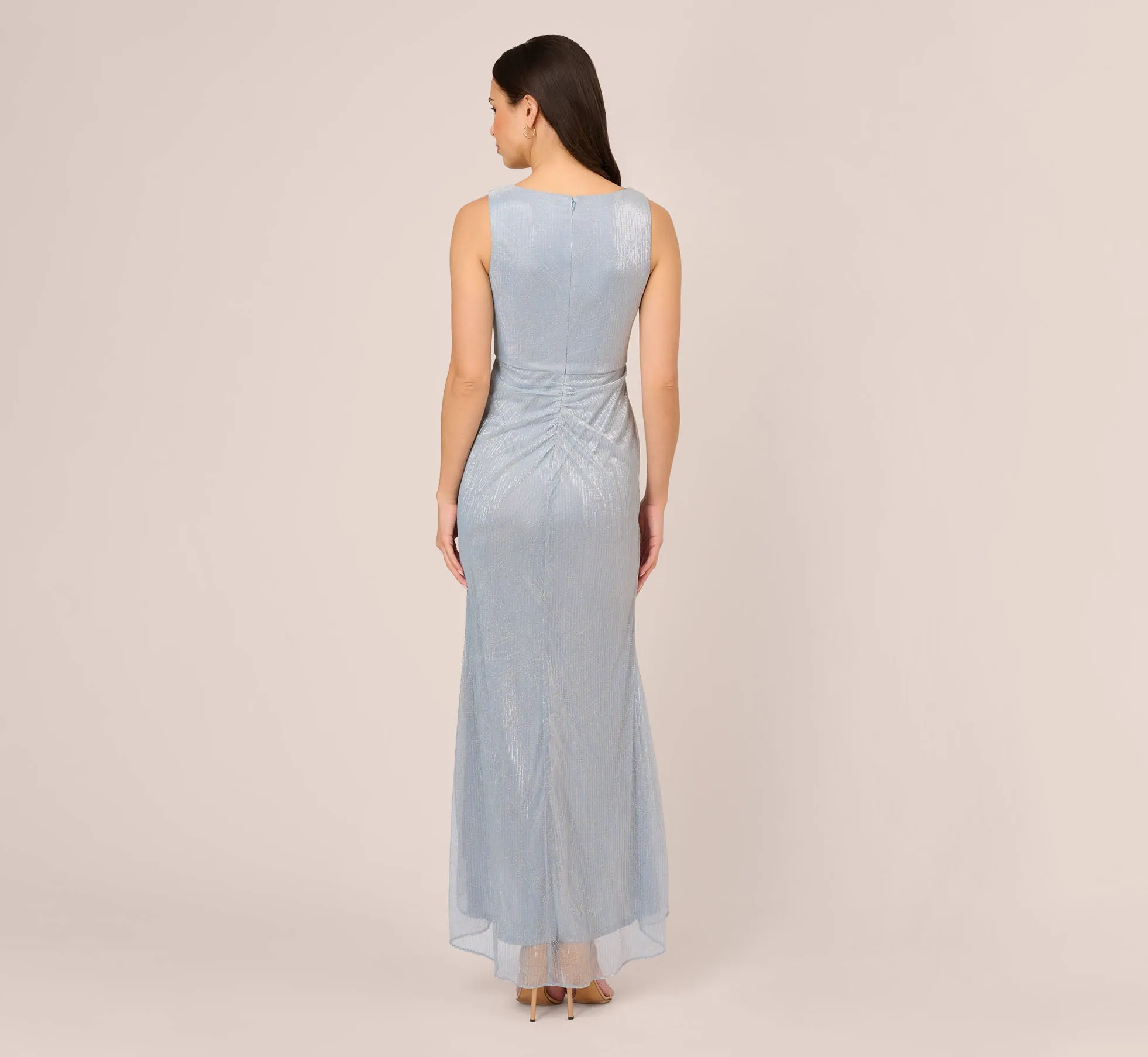 Metallic Mesh Faux Wrap Gown With Ruffle Accents In Sky Blue sold by Adrianna Papell product image thumbnail 4