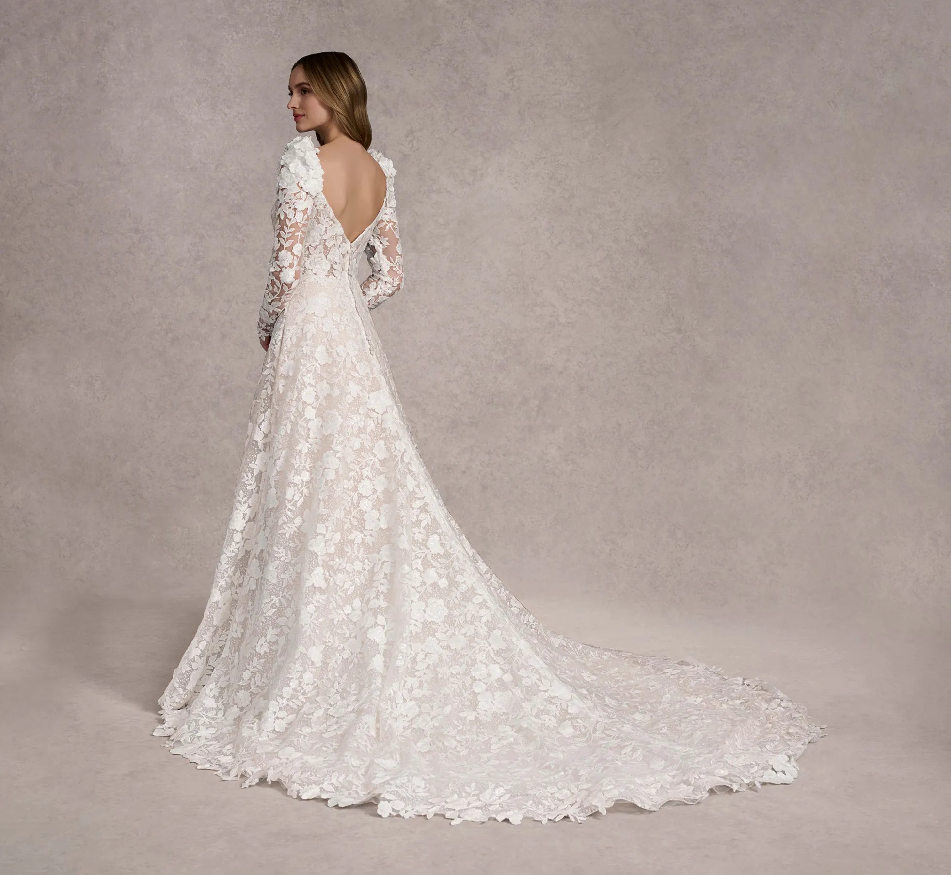 Allover Lace Long Sleeves In Ivory/Almond In Ivory Almond sold by Adrianna Papell product image thumbnail 3