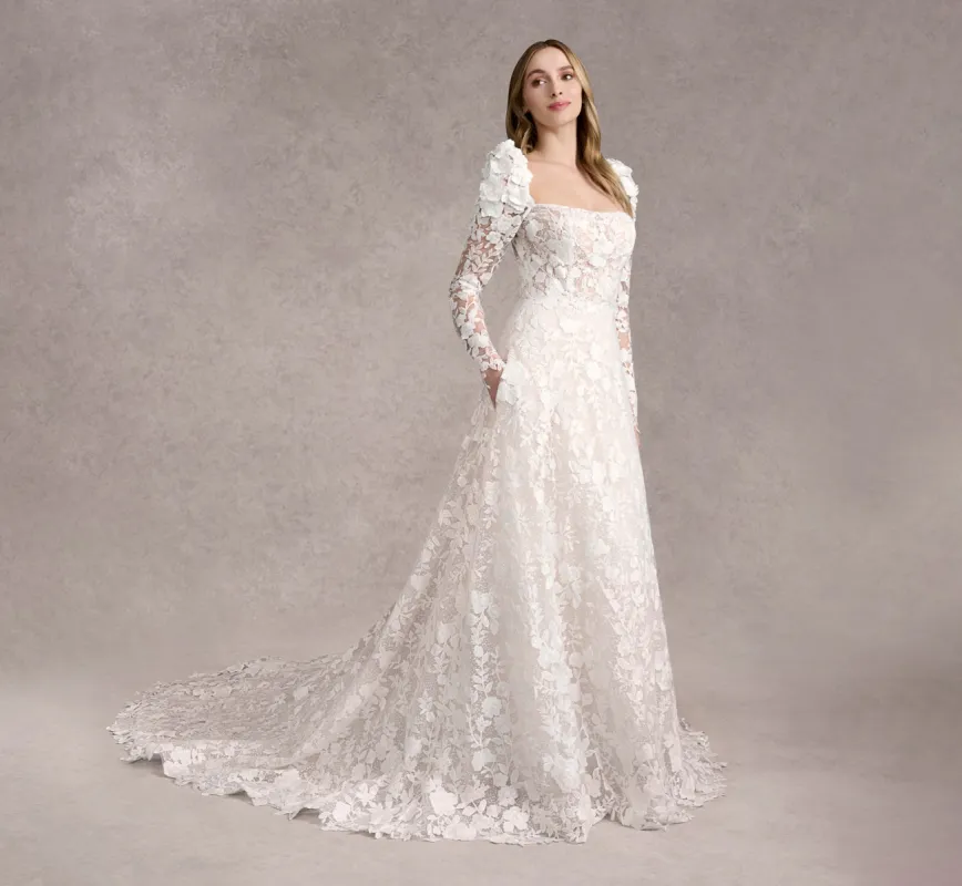 Allover Lace Long Sleeves In Ivory/Almond In Ivory Almond sold by Adrianna Papell