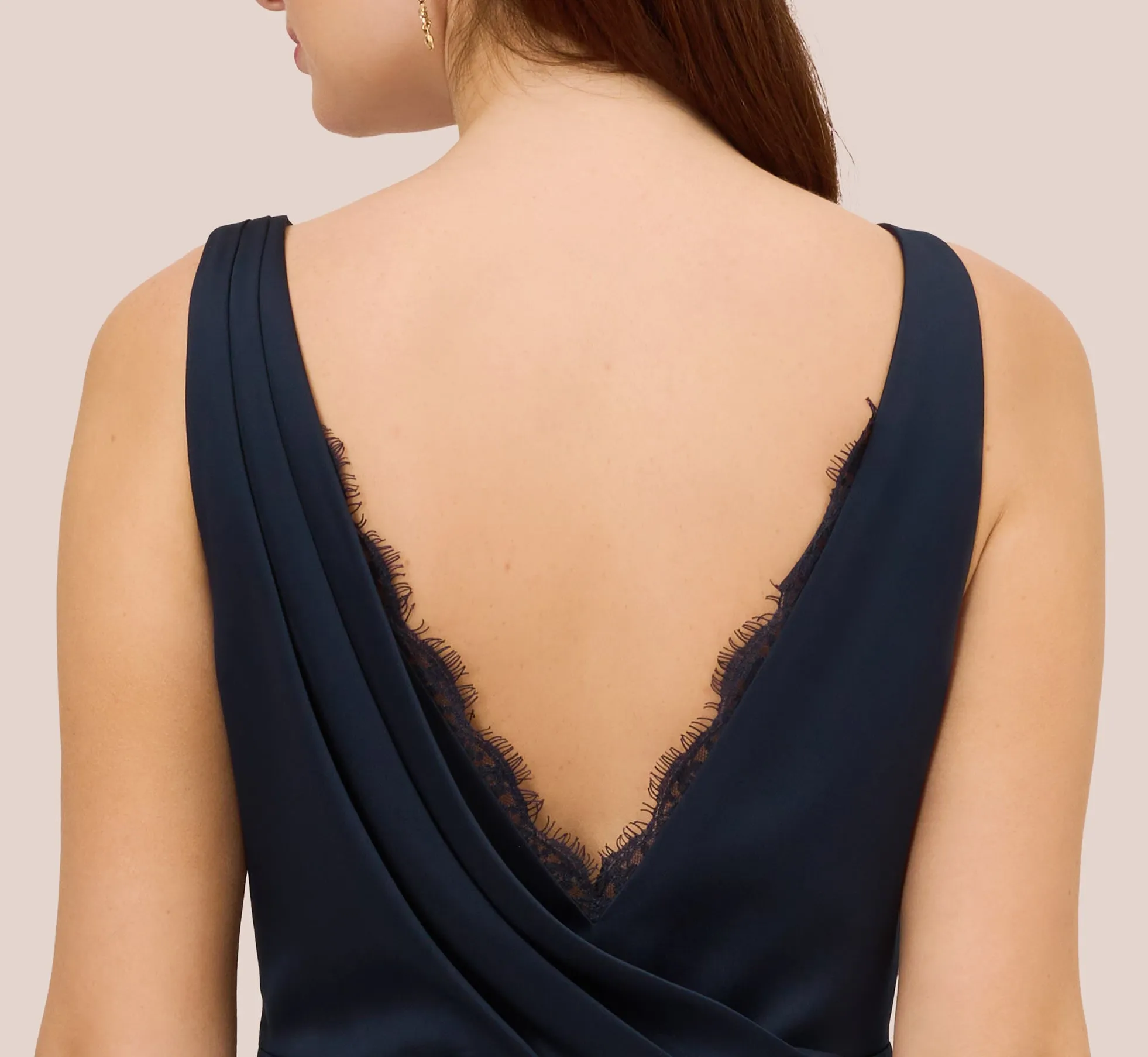 Satin Crepe Mermaid Gown With Lace Accent Cowl Back In Dark Navy sold by Adrianna Papell product image thumbnail 5