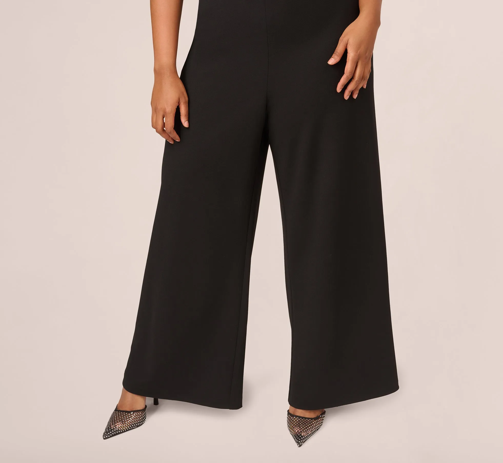 Plus Size Sleeveless Wide Leg Jumpsuit With Lace Neckline In Black sold by Adrianna Papell product image thumbnail 5