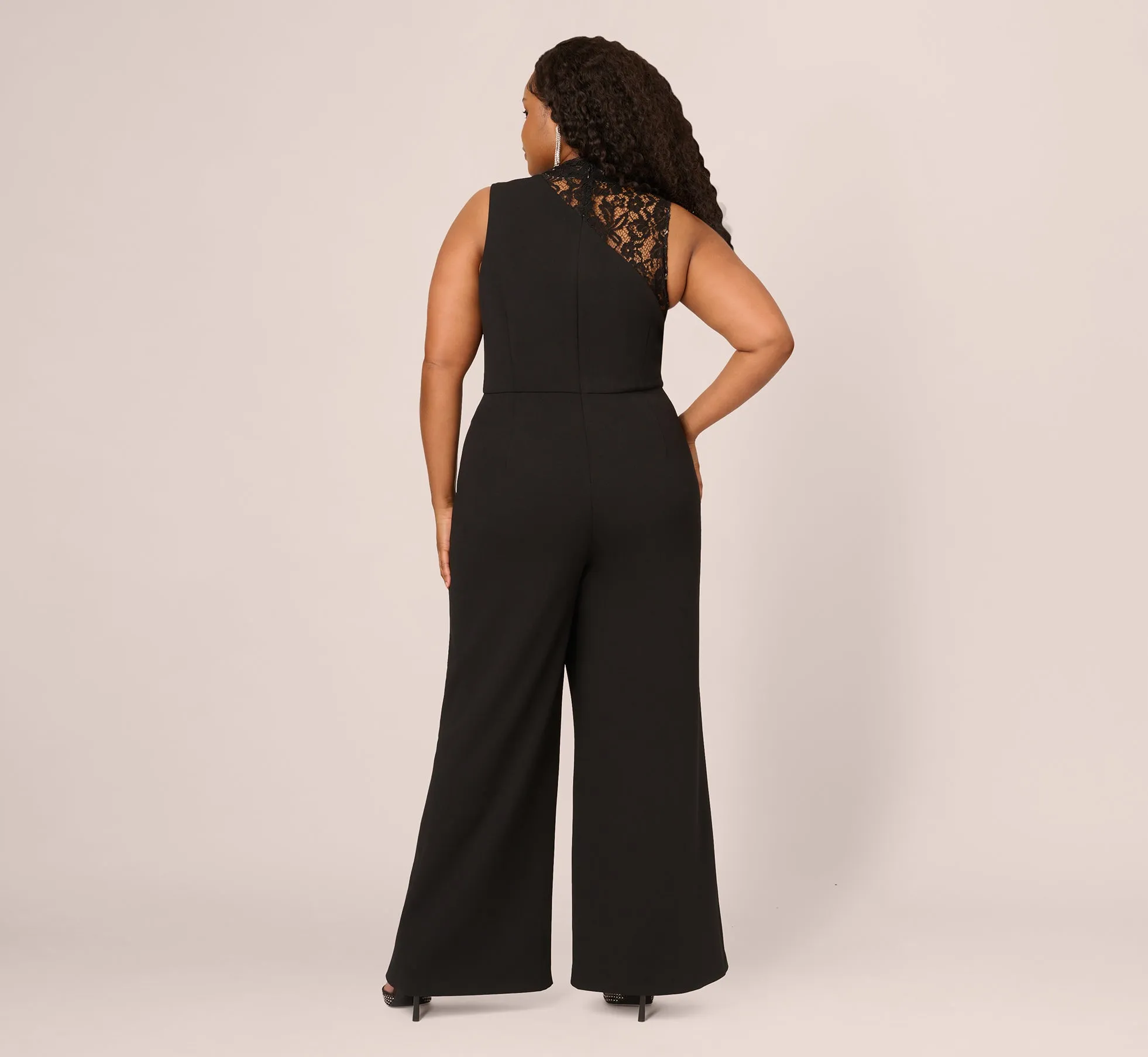 Plus Size Sleeveless Wide Leg Jumpsuit With Lace Neckline In Black sold by Adrianna Papell product image thumbnail 4