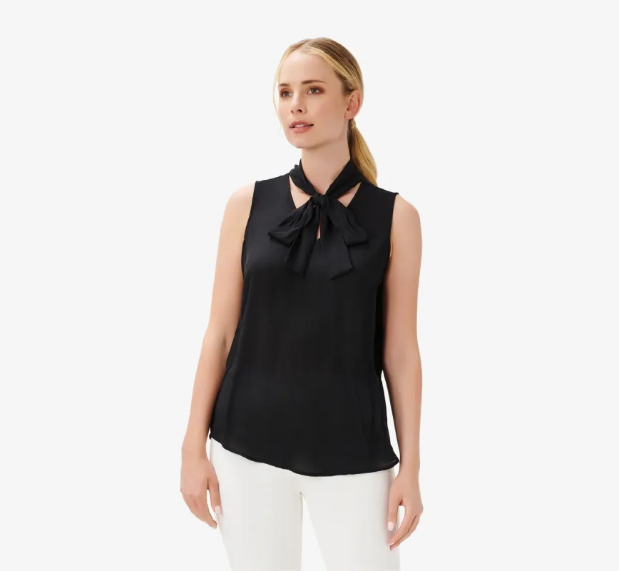 Tie-Neck Crepe Top In Black sold by Adrianna Papell