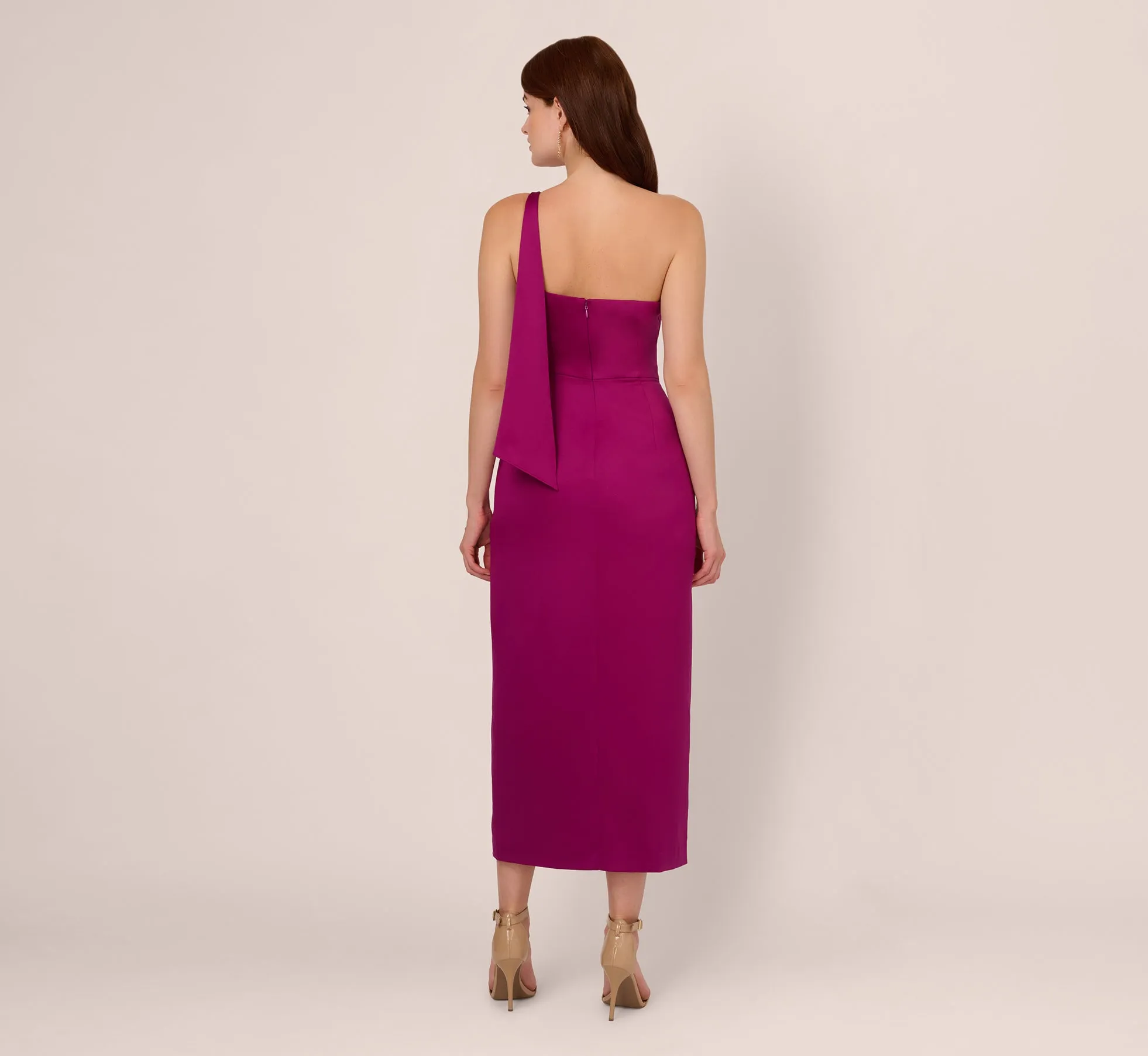 Satin Crepe One Shoulder Gown With Metal Ring Accent In Wild Magenta sold by Adrianna Papell product image thumbnail 5