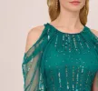 Cold Shoulder Beaded Cape Gown In Vivid Emerald sold by Adrianna Papell