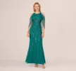 Cold Shoulder Beaded Cape Gown In Vivid Emerald sold by Adrianna Papell