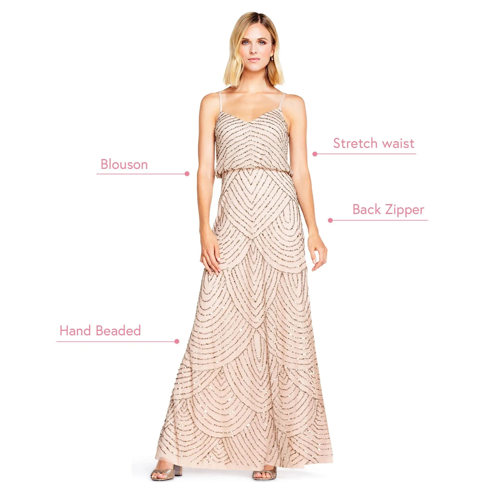 Art Deco Beaded Blouson Gown In Taupe Pink sold by Adrianna Papell product image thumbnail 3