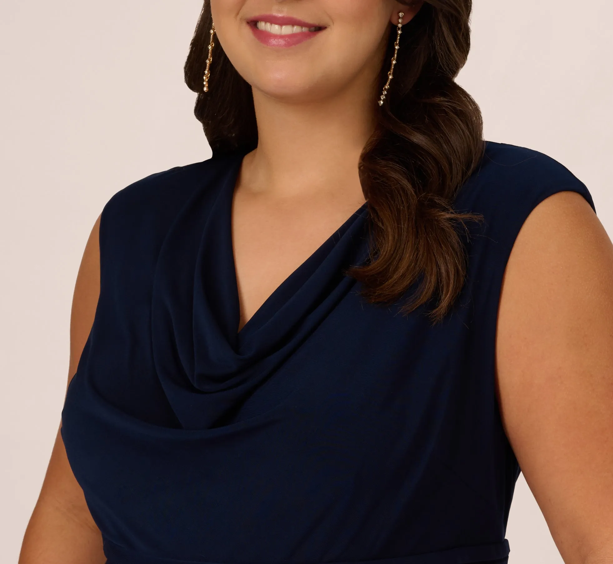 Plus Size Cowl Neck Jersey Dress With Banded Skirt In Midnight sold by Adrianna Papell product image thumbnail 3