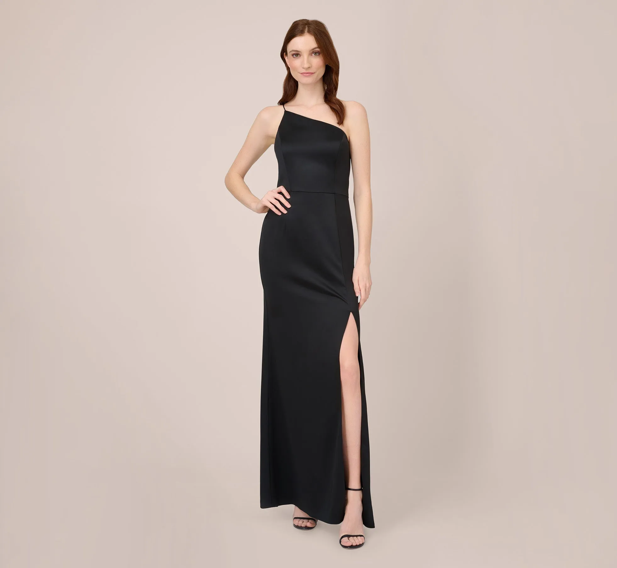 Satin Crepe One-Shoulder Long Gown In Black sold by Adrianna Papell