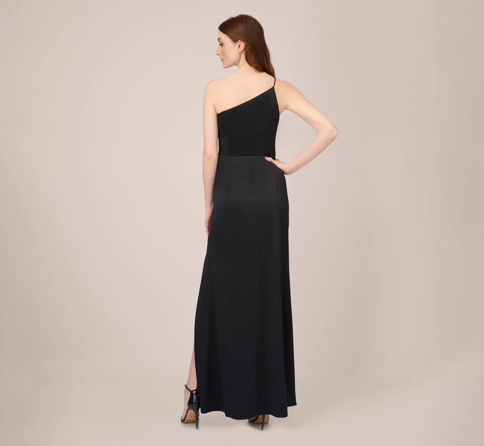 Satin Crepe One-Shoulder Long Gown In Black sold by Adrianna Papell product image thumbnail 3