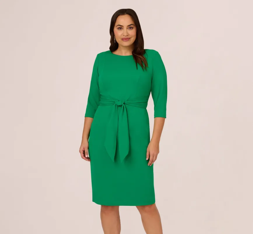 Plus Size Knit Crepe Bow Sheath Dress With Three Quarter Sleeves In Vivid Green sold by Adrianna Papell