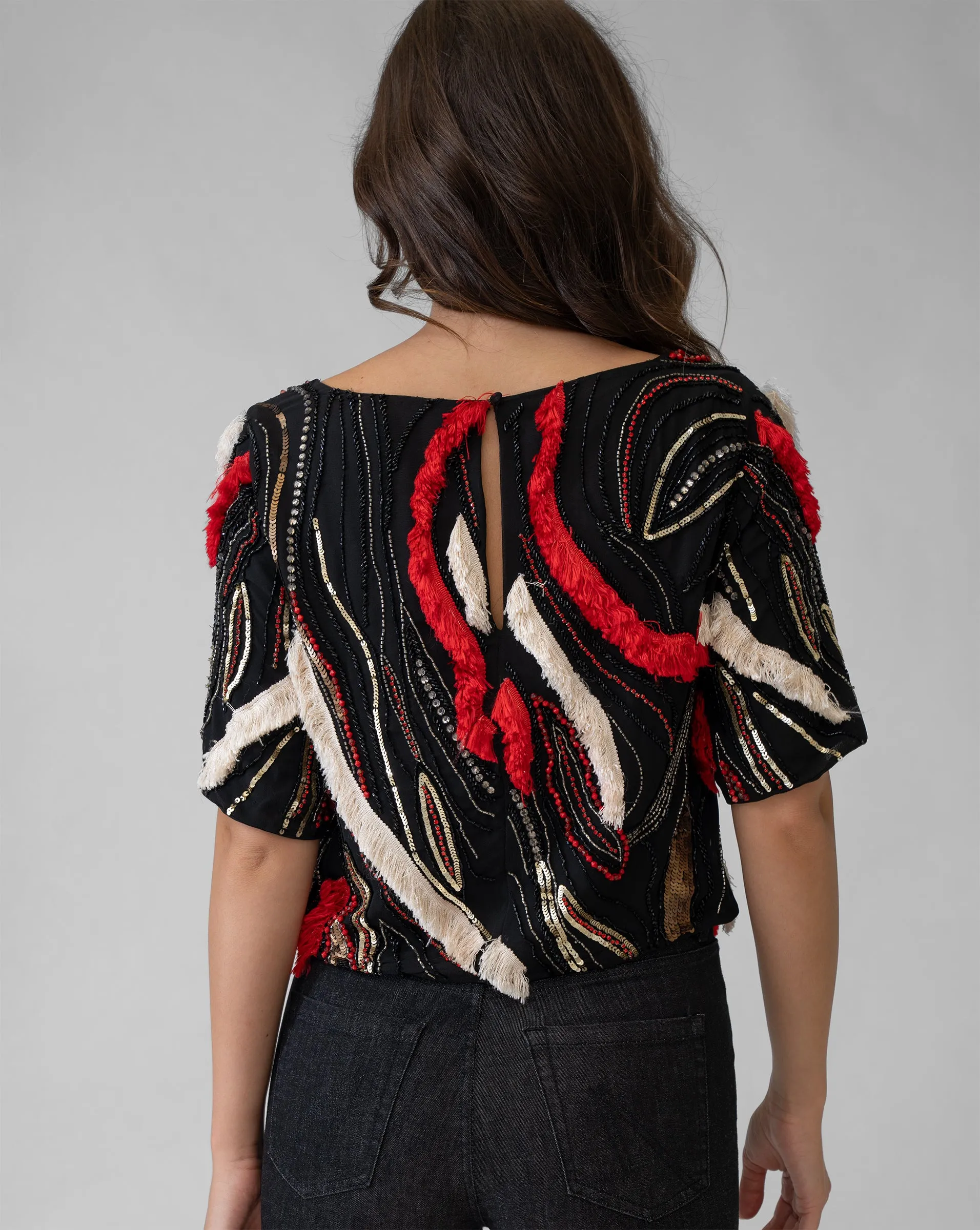 Metallic Fringe & Beaded Cropped Top sold by Adrienne Landau product image thumbnail 4