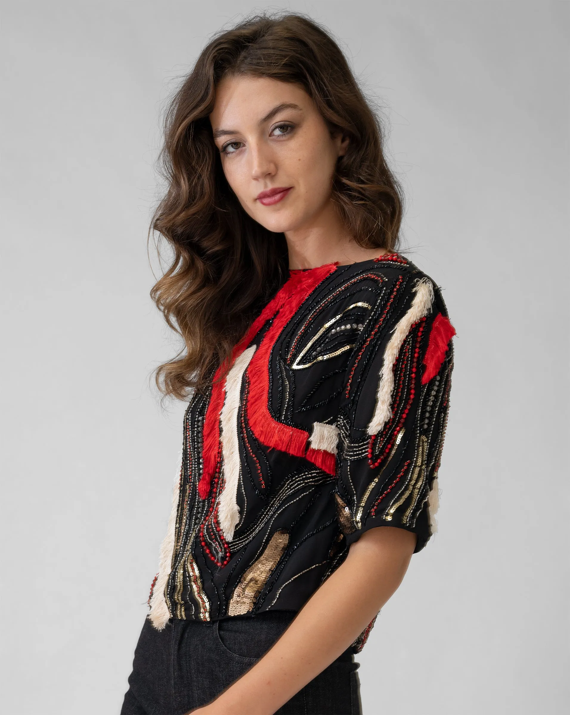 Metallic Fringe & Beaded Cropped Top sold by Adrienne Landau product image thumbnail 2