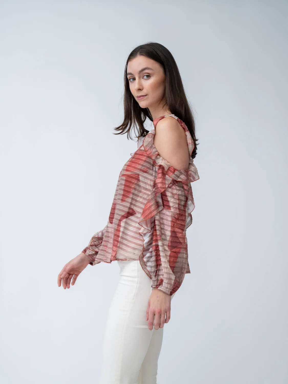 FINAL SALE - Ruffle Cold Shoulder Top sold by Adrienne Landau product image thumbnail 2