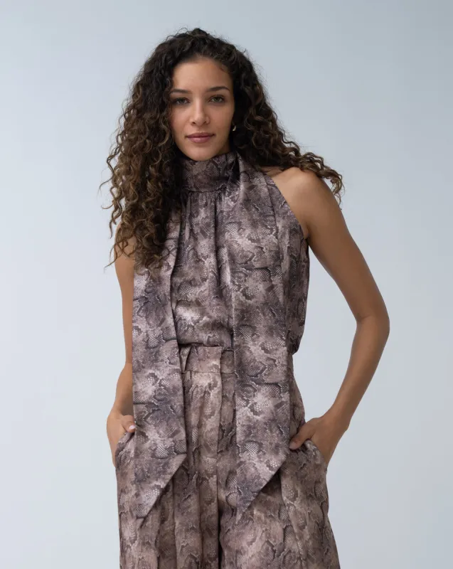 Snake Print Tie Neck Top sold by Adrienne Landau