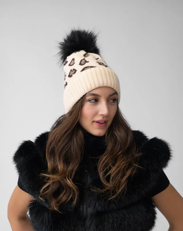 Animal Print Faux Fur Pom-Pom Hat sold by Adrienne Landau