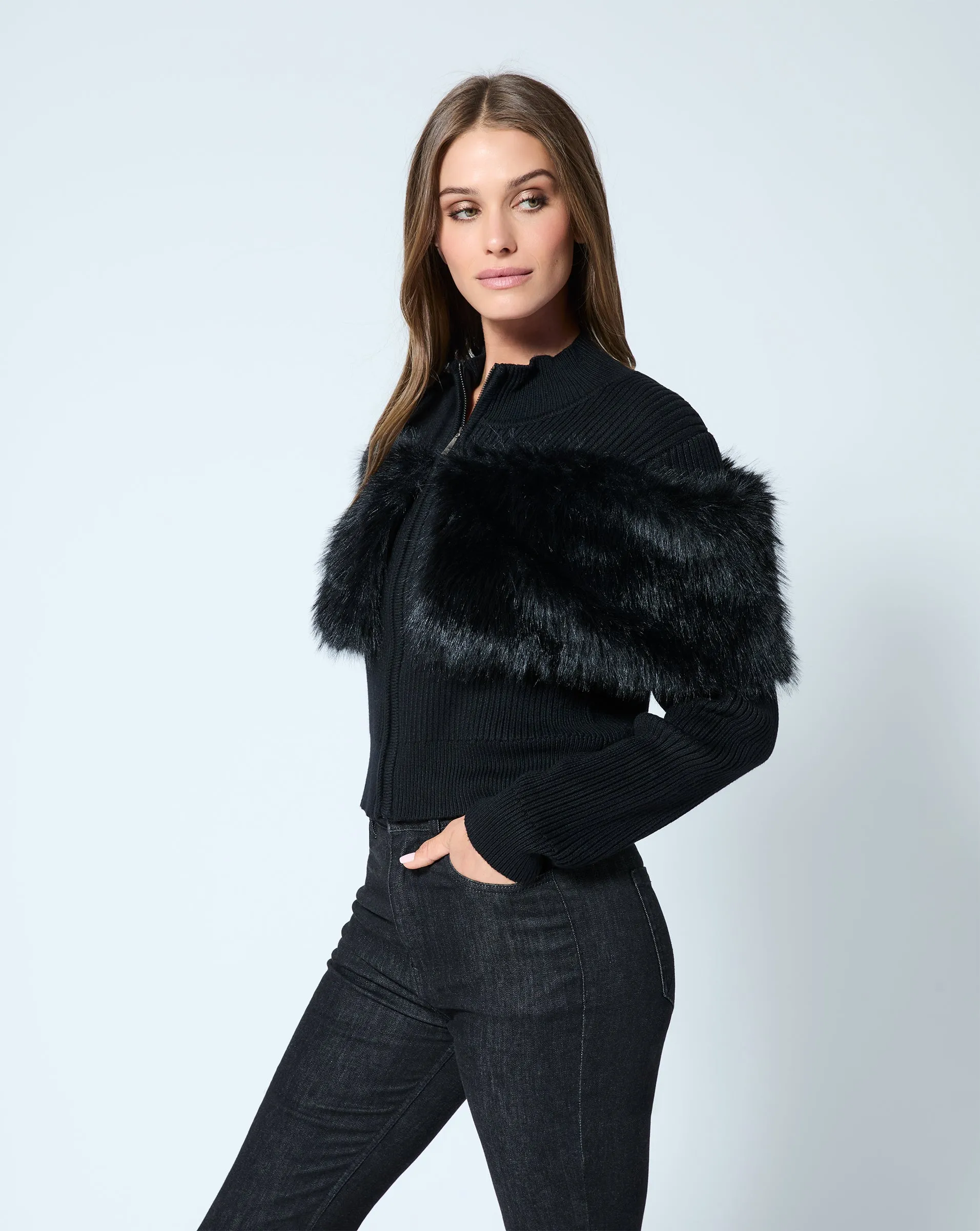 Mock Neck Faux Fur Zip Up Jacket sold by Adrienne Landau product image thumbnail 2