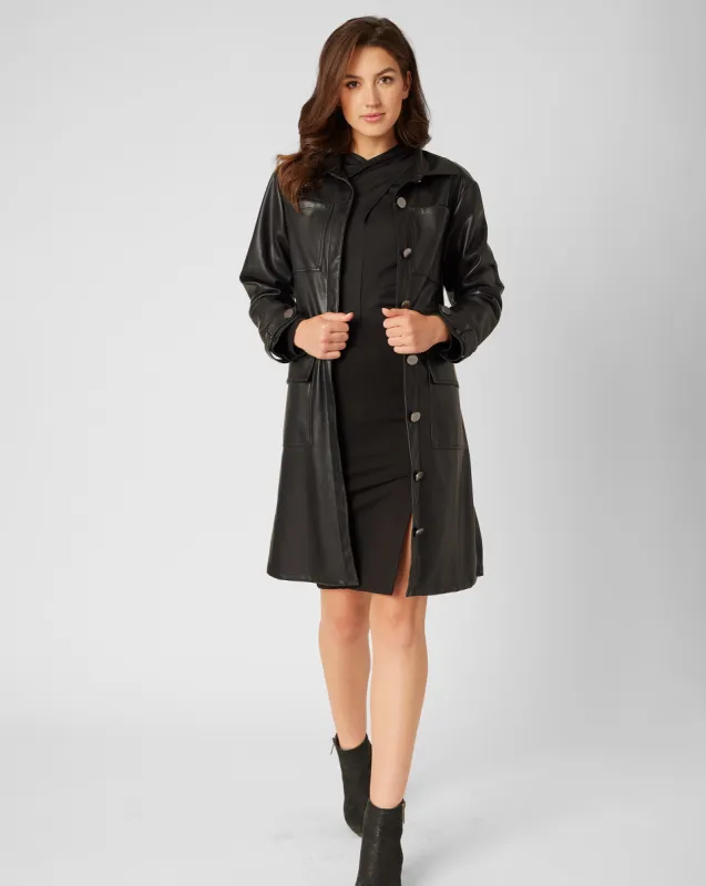 Obsidian Vegan Leather Trench Coat sold by Adrienne Landau