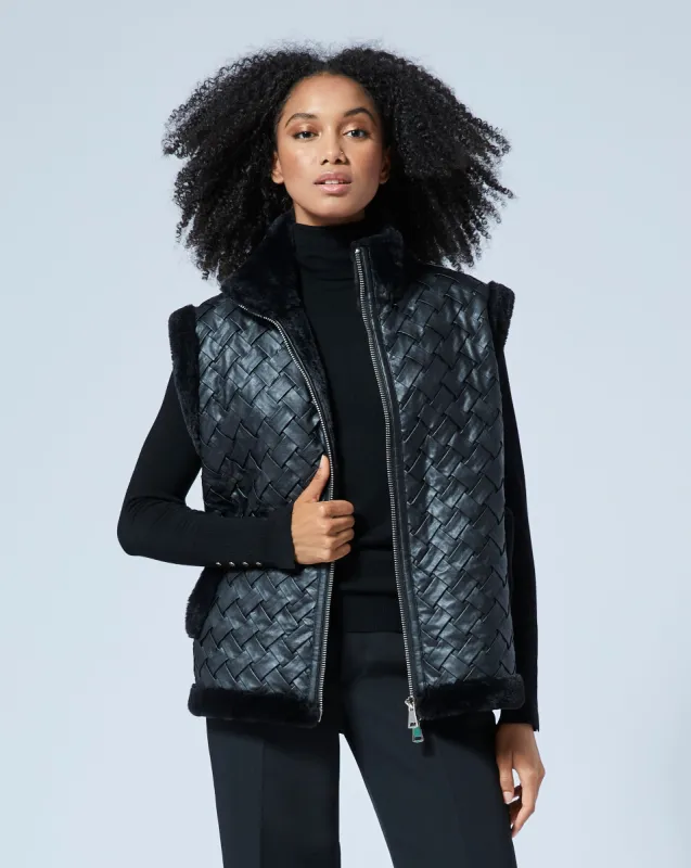 Woven Faux Leather with Faux Fur Lining Vest sold by Adrienne Landau