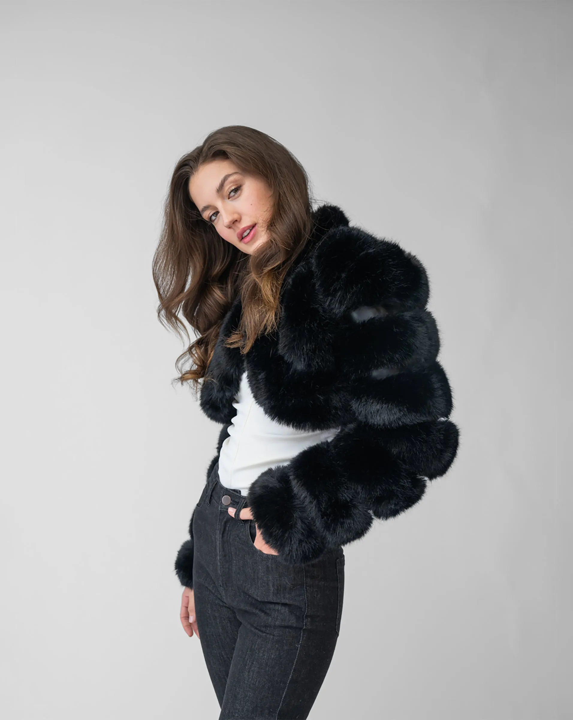 Cropped Faux Fur Jacket sold by Adrienne Landau product image thumbnail 3