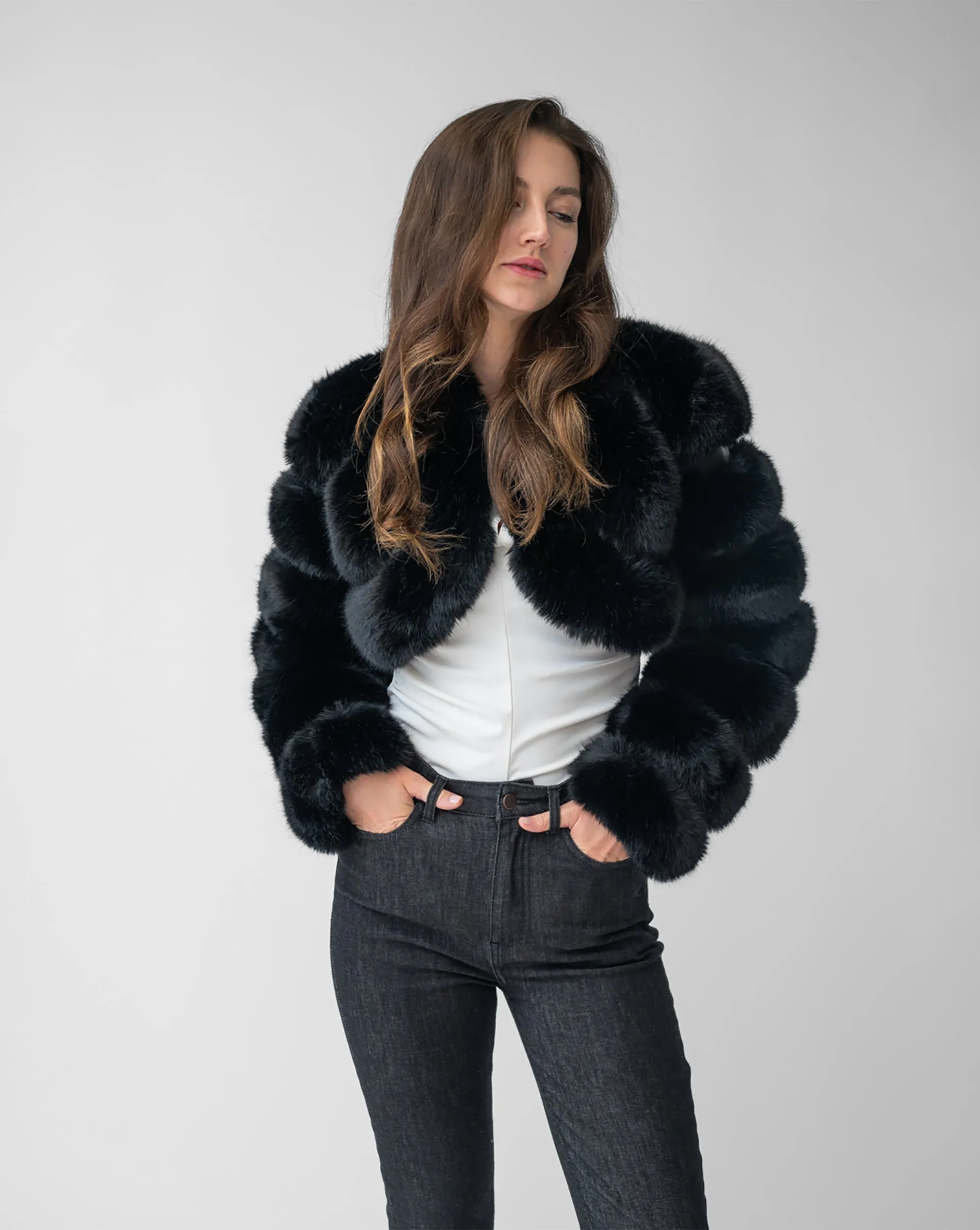 Cropped Faux Fur Jacket sold by Adrienne Landau