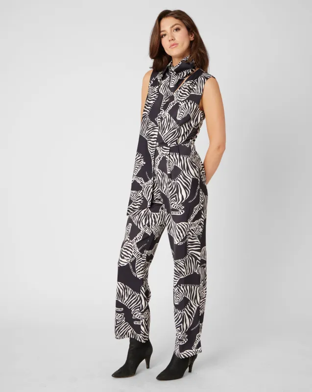 FINAL SALE - Zebra Print Scarf Neck Jumpsuit | Parallel