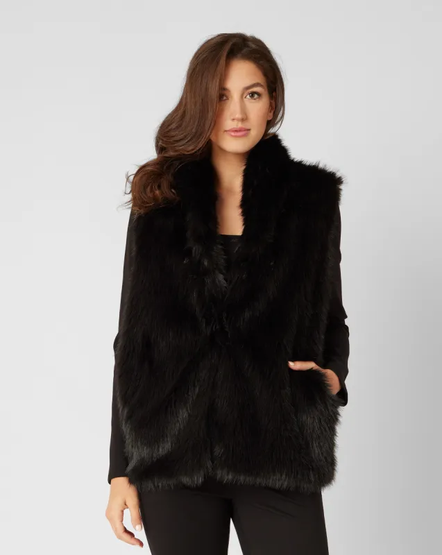 Hematite Stand Collar Faux Fur Vest sold by Adrienne Landau
