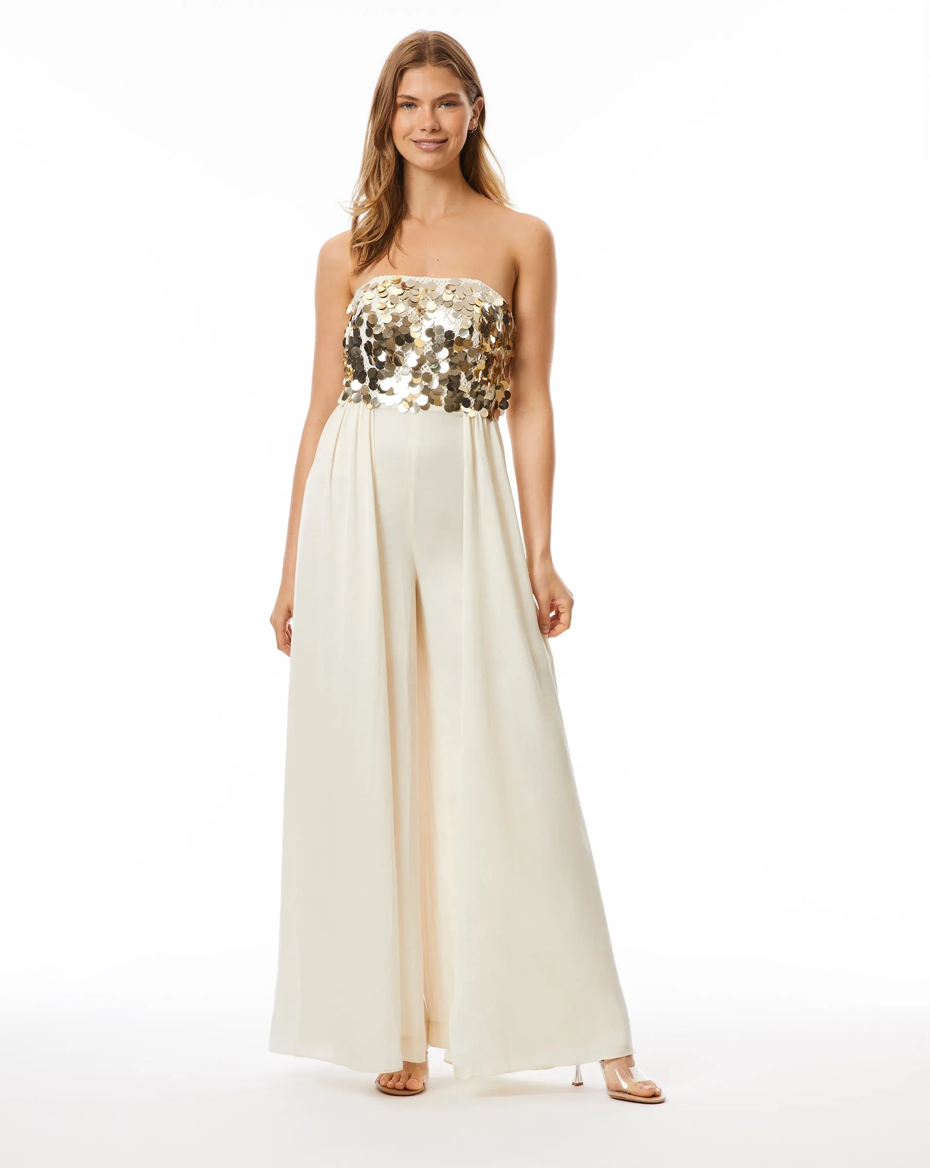 Gold Sequin on Mesh Pleated Jumpsuit sold by Adrienne Landau