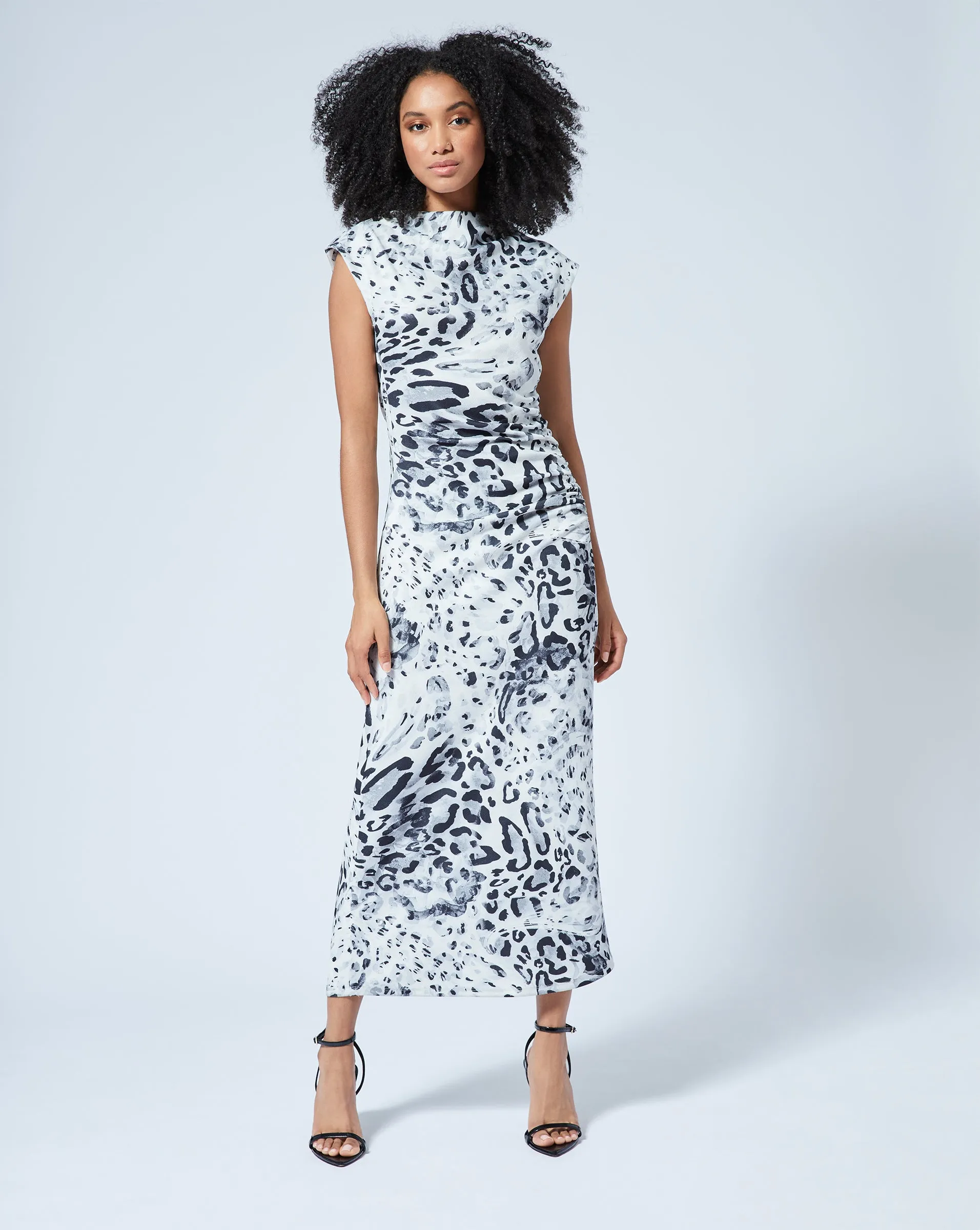 Draped Mock Neck Midi Dress sold by Adrienne Landau