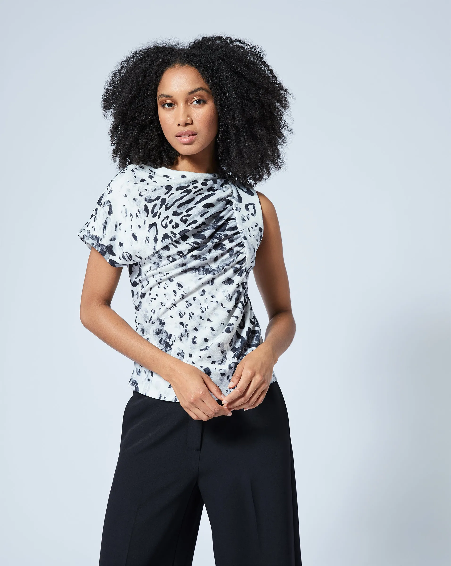 Draped Mock Neck Cap Sleeve Top sold by Adrienne Landau