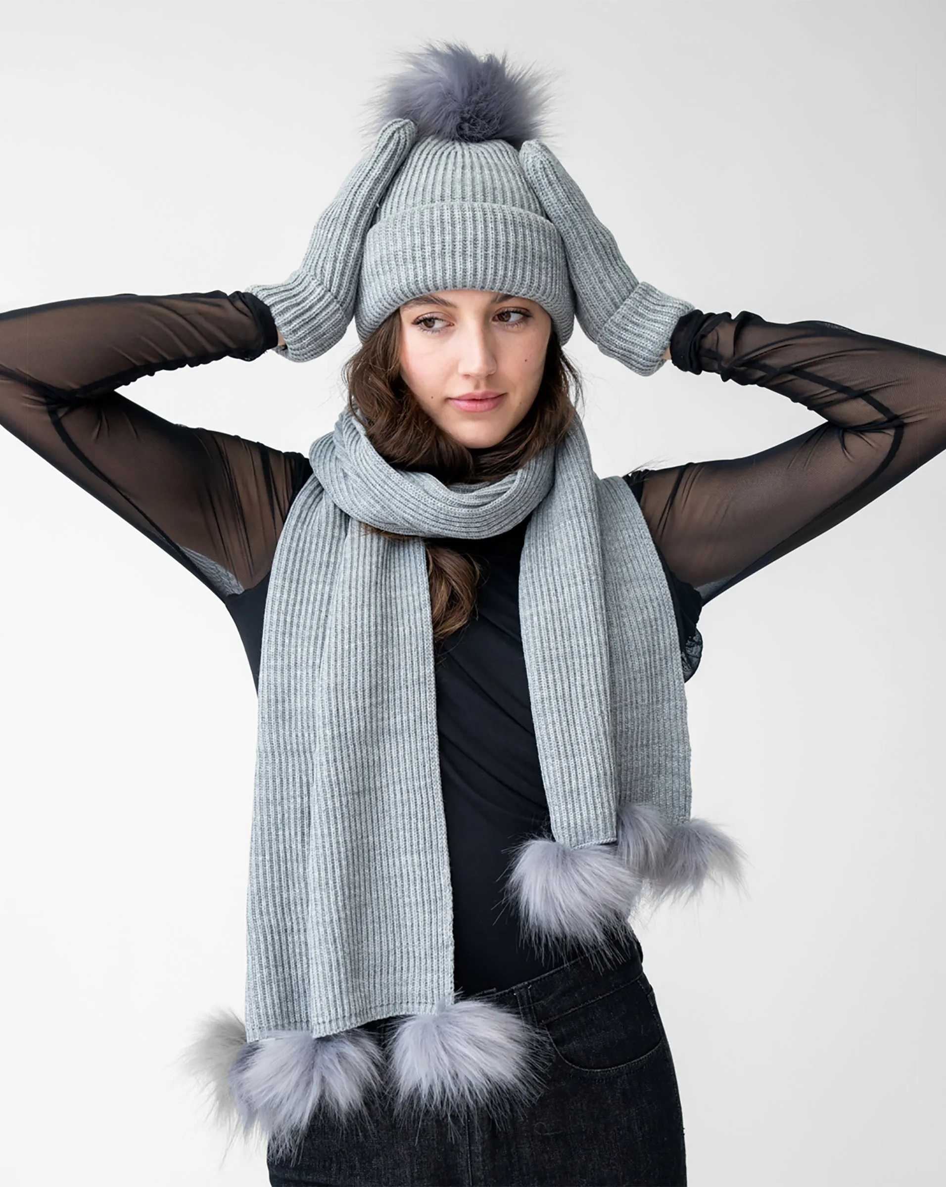 Metallic Stripe Hat with Faux Fur Pom-Pom sold by Adrienne Landau product image thumbnail 5