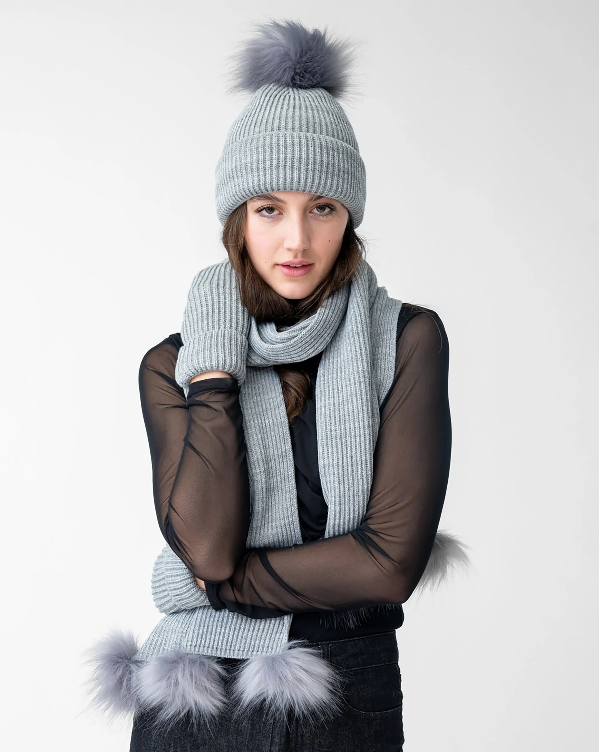 Metallic Stripe Hat with Faux Fur Pom-Pom sold by Adrienne Landau product image thumbnail 4