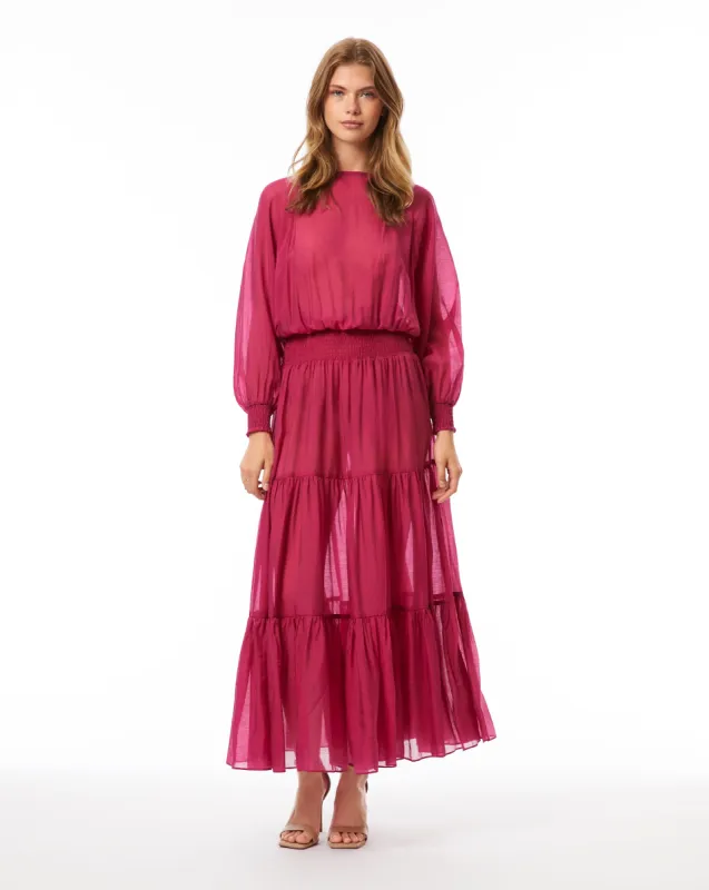 Sheer Pink Long Sleeve Maxi Dress sold by Adrienne Landau
