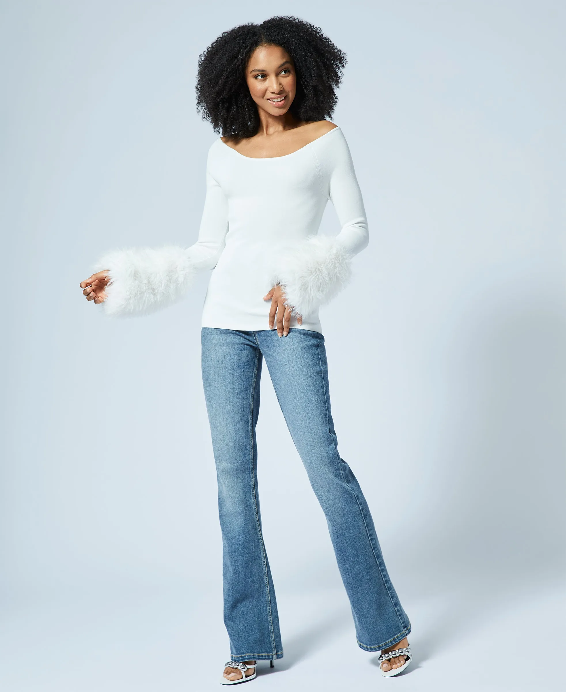 Removable Faux Fur Cuff Ballet Neck Sweater sold by Adrienne Landau product image thumbnail 2