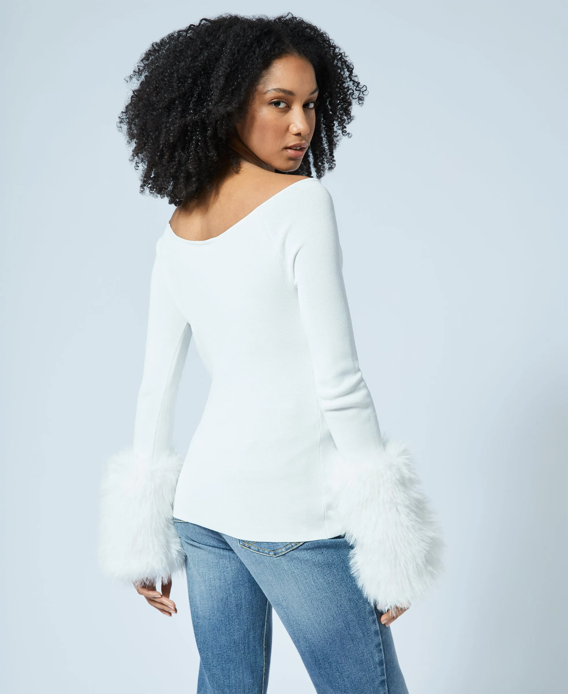 Removable Faux Fur Cuff Ballet Neck Sweater sold by Adrienne Landau product image thumbnail 5