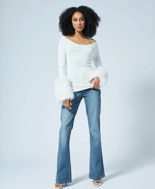 Removable Faux Fur Cuff Ballet Neck Sweater made by Adrienne Landau