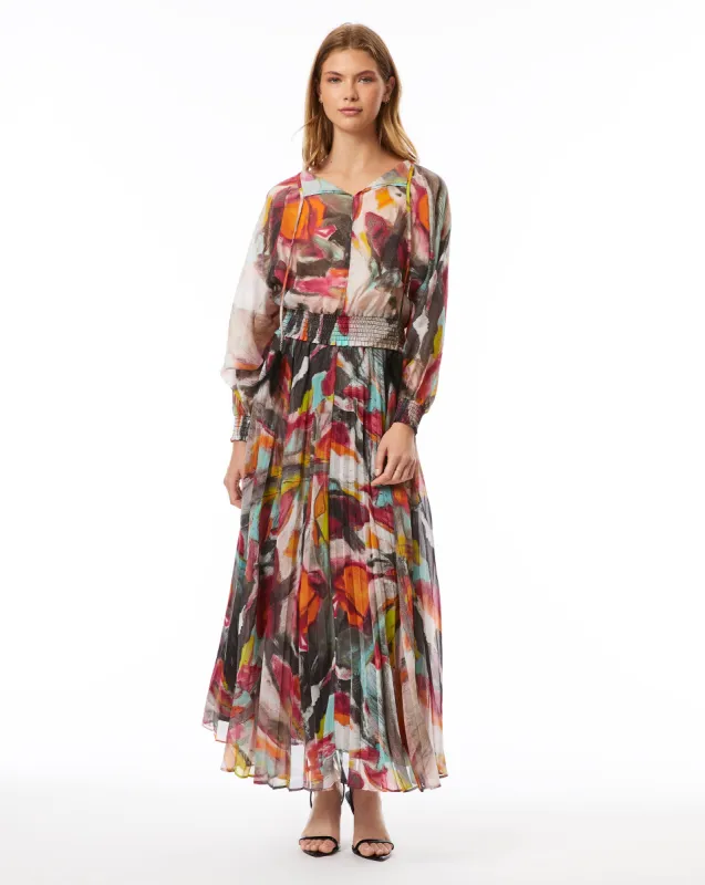 Brushstroke Print Pleated Midi Skirt sold by Adrienne Landau